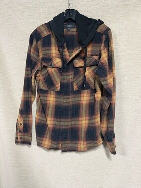 No Boundaries Black & Brown Plaid Hooded Shirt Jacket